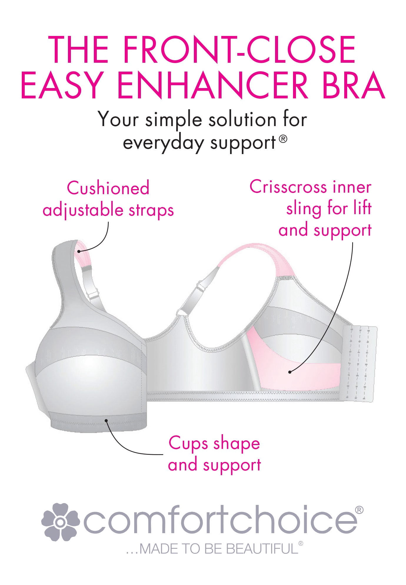 Comfort Choice Women's Plus Size Easy Enhancer Front-Close Wireless Bra