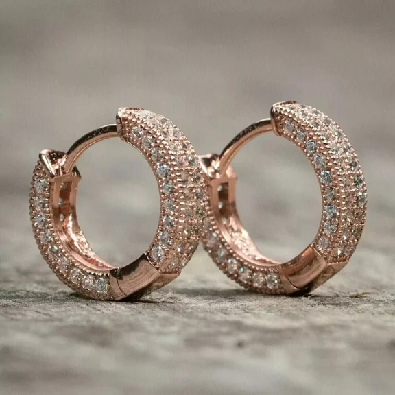2Ct Men's Hoop Earring Round Cut Lab Created Diamond 14K Rose Gold Plated