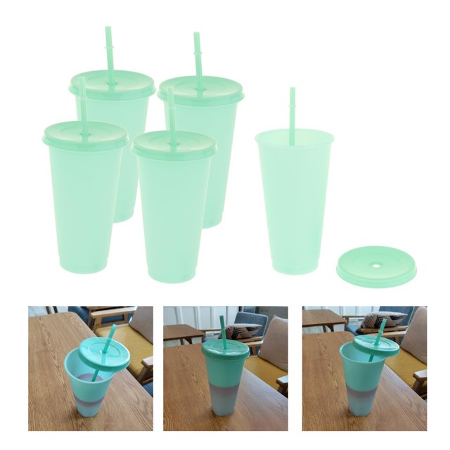 Copas de cambio de color Tumblers con tapas y - 5 paquetes de plástico reutilizable tumblers de agua fría tazas de para adultos ni Verde Macarena taza de café