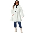 thumbnail image 3 of DARING DIVA Women's Plus Size A Line Notched Lapel Double Breasted Coat 3X Cream White, 3 of 6