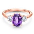 thumbnail image 3 of Gem Stone King 18K Rose Gold Plated Silver Purple Amethyst and White Moissanite Engagement Ring for Women | 1.96 Cttw | Oval Checkerboard 9X7MM | Gemstone February Birthstone | Size 8, 3 of 7