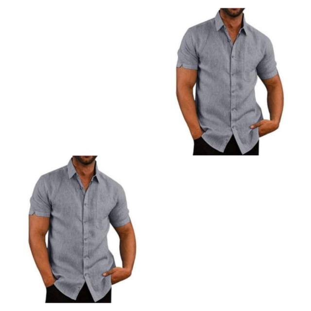 stanreset 1/2/3 Fête Randonnée Chemise Homme Simple Boutonnage Été Chemises à Manches Courtes Polyester Mode Cadeau d'Anniversaire Gris L 2 Pcs