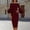 Wine, variant on Women's Crew Neck Bell Sleeve Midi Bodycon Dress Flared Ruffle Sleeve Pencil Dress, Slim Knee Length Party Cocktail Dress for Wedding, office and formal Occasions White