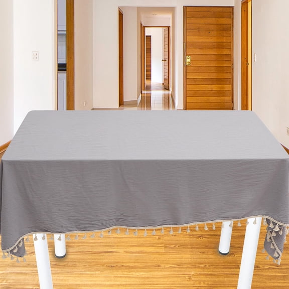 NICEXMAS Light Grey Decorative Tablecloth with Fringe for Buffet Tables and Casual Dining Room Settings