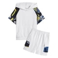 thumbnail image 5 of Arshiner Boys 2 piece outfits Letter Graphic Colorblock Short Sleeve Hoodie Short Sets, 5 of 7