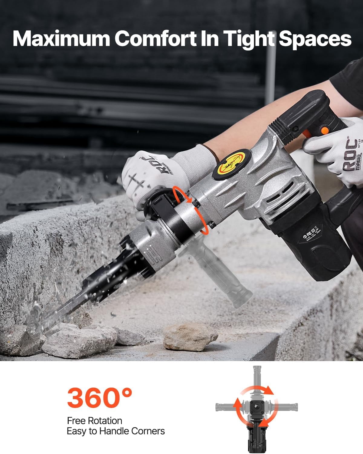 Demolition Jack Hammer, MAX 1400W Electric Jackhammer Heavy Duty, 2900 BPM Concrete Breaker 2pcs Chisels Bits Chipping W/Case, Gloves