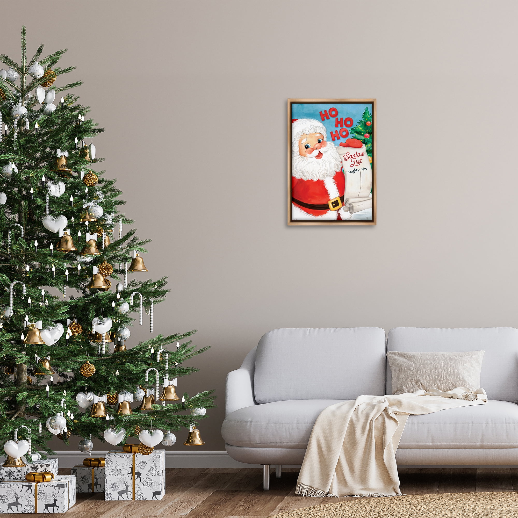 Stupell Industries Santa's Naughty Nice List Holiday Painting Brown Floater Framed Art Print Wall Art, 17 x 25
