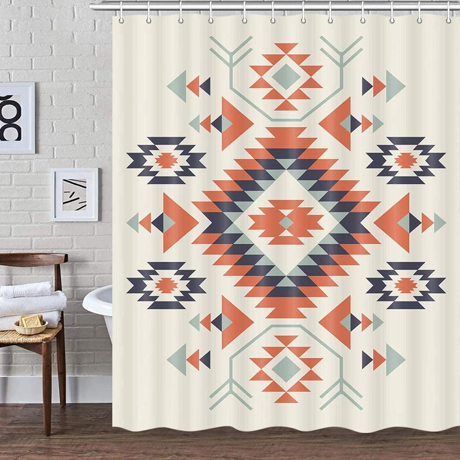 Southwestern Decor Shower Curtain for Bathroom, Southwest American Pattern Bohemian Fabric Shower Curtains Set, Western Aztec Geometric Restroom Accessories with Hooks 72X72Inches