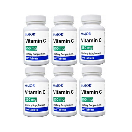 6 Pack - MAJOR Vitamin C 250 mg Ascorbic Acid Tablets, 100 Count