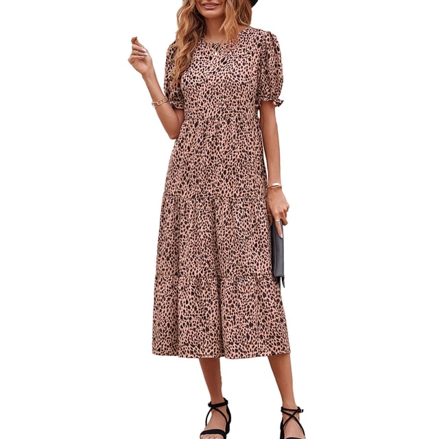 Vestido PRETTYGARDEN Floral Boho Midi con Mangas Abullonadas Talla Grande