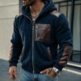 thumbnail image 6 of Men's Warm Winter Coats Thick Fleece Lined Hooded Jackets Faux Leather Spliced Zip up Bomber Coat Plus Size Casual Outerwear with Pockets, 6 of 8