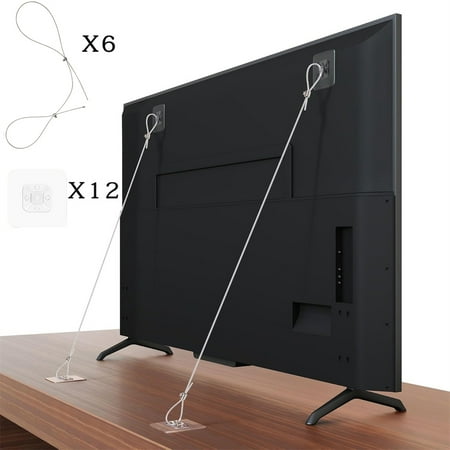 Tutuviw 6 Pcs Adjustable TV Safety Stainless Straps with 12 Adhesive Pad and 12 screws,No-Drill Adhesive Anti-Tip Furniture Wall Anchors for Baby Proofing,Fixing Flat-Screen TV Dressers