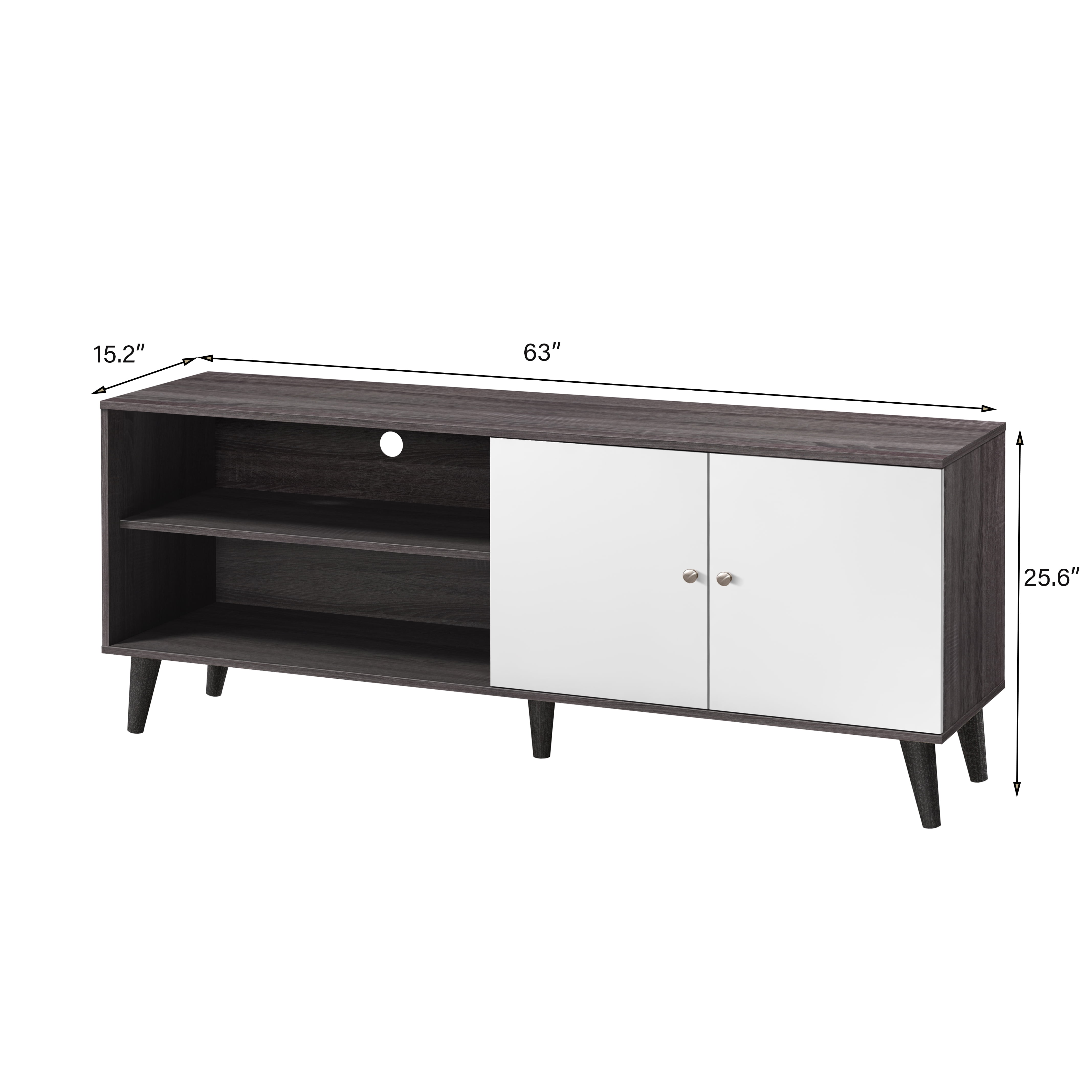 Aukfa Mid-Century Modern TV Stand for TVs up to 65", Wood Entertainment Center with 2 Doors, Low Profile Media Console,Gray