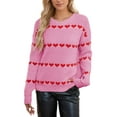 thumbnail image 4 of Women Sweaters Valentine's Day Pullover Sweaters for Women Crewneck Cute Heart Printed Striped Color Block Fall Winter Long Sleeve Knitted Sweaters Alsol Lamesa, 4 of 6