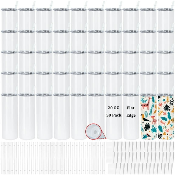 20 Oz Sublimation Tumblers Bulk, Sublimation Tumbler Stainless Steel Double Wall Vacuum Insulation Cup, Sublimation Cups with Straw, Individually Box (50 Pack)