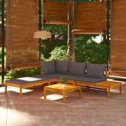 ikayaa 3 Piece Patio Set with Dark Gray Cushions Acacia Wood