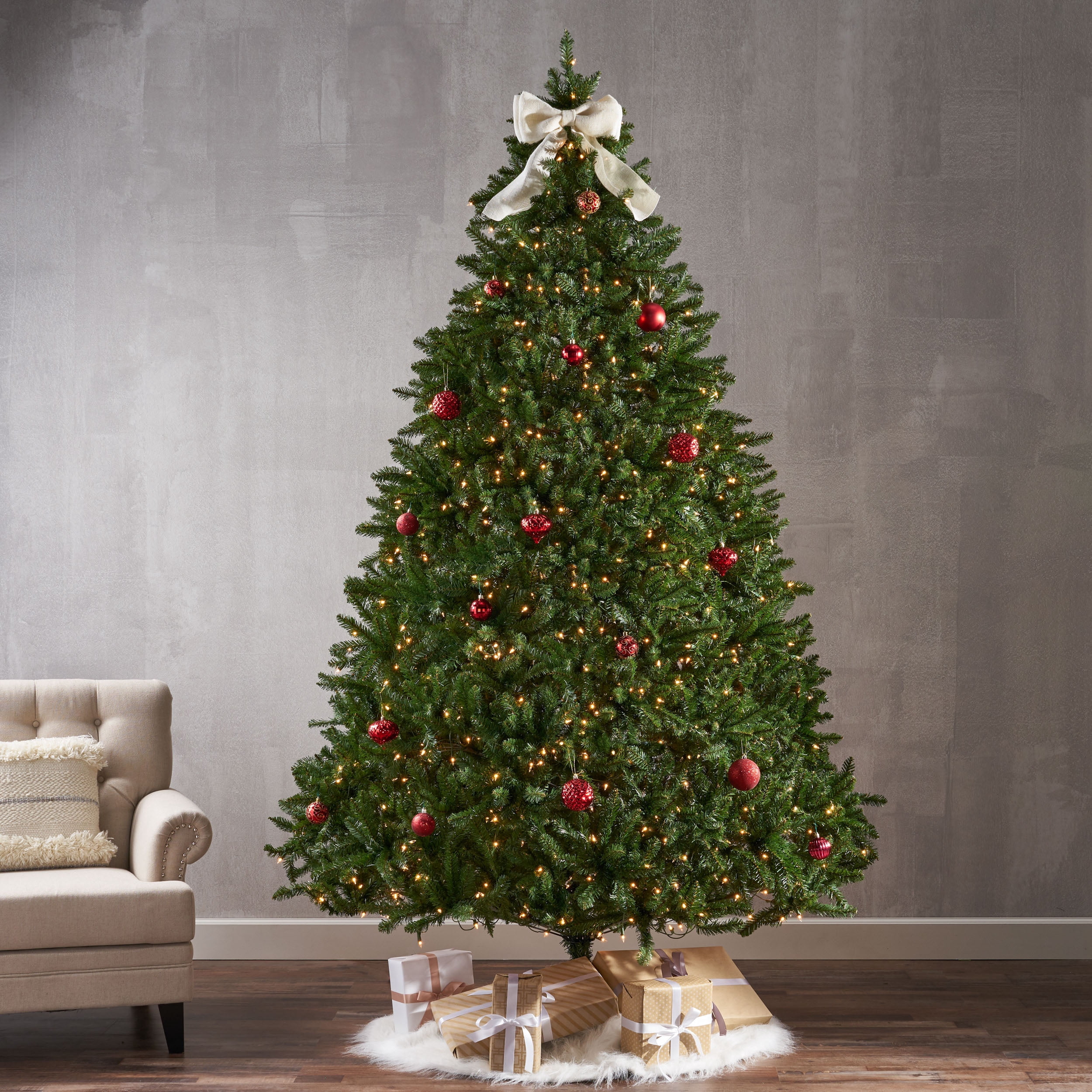 Noble House 9 Foot Artificial Norway Spruce Christmas Tree, Green/Clear Lights