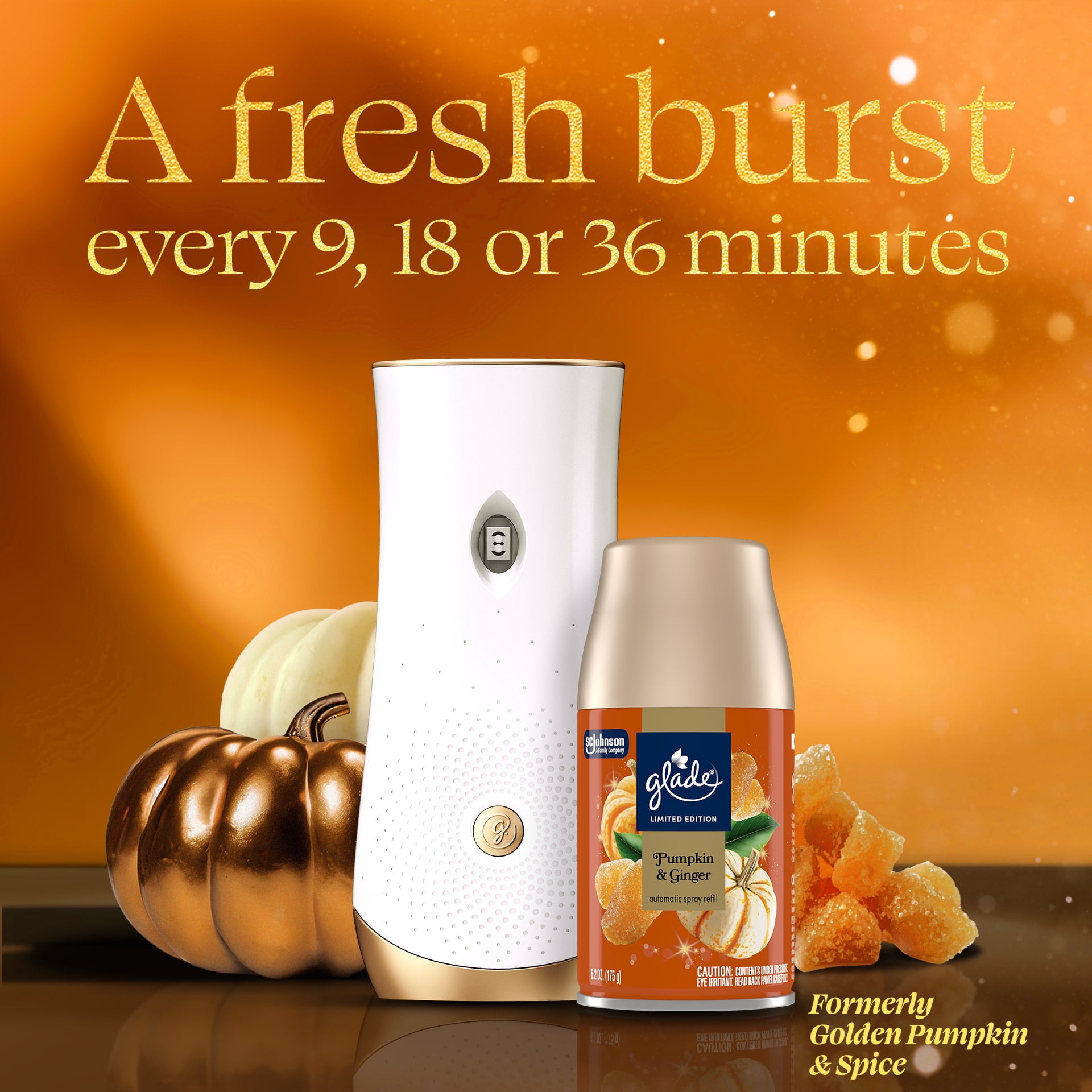 (3 pack) Glade® Automatic Spray Air Freshener Refill, Stocking Stuffer Pumpkin & Ginger, 6.2oz., 1 Count