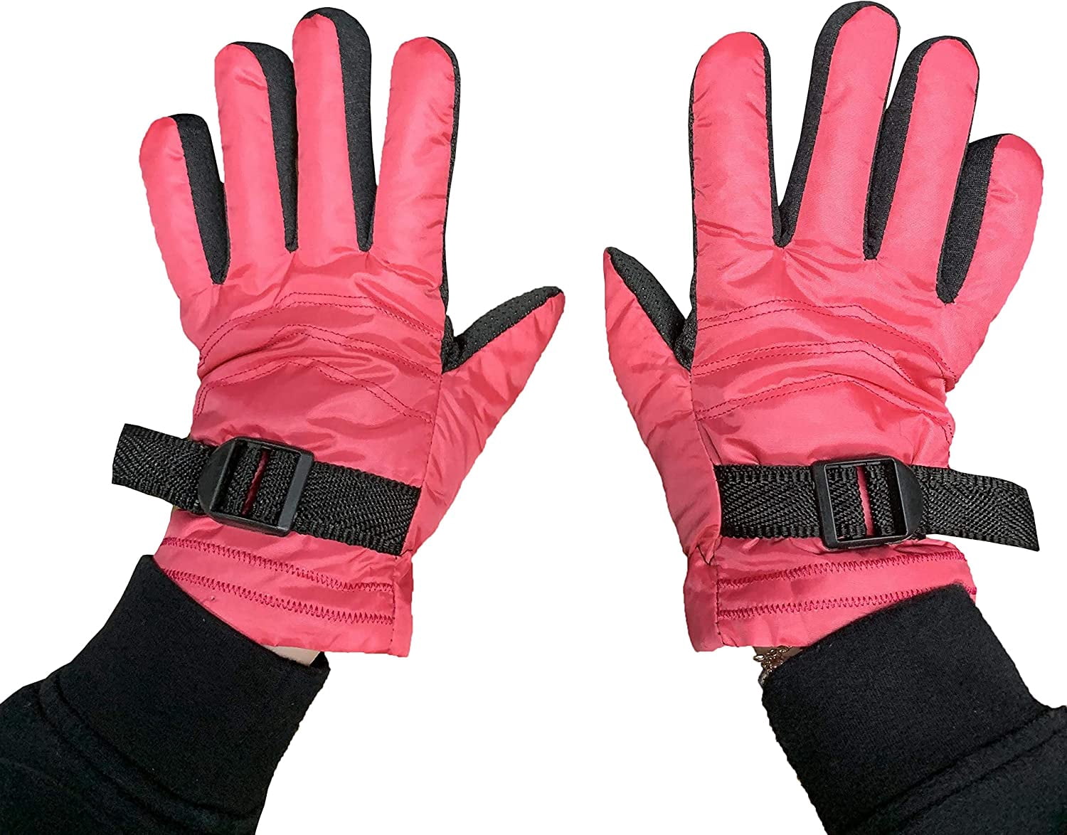 SOCKS'NBULK Winter Ski Gloves Fleece Lined Adjustable Strap Water Resistant For Men, Women, Kids