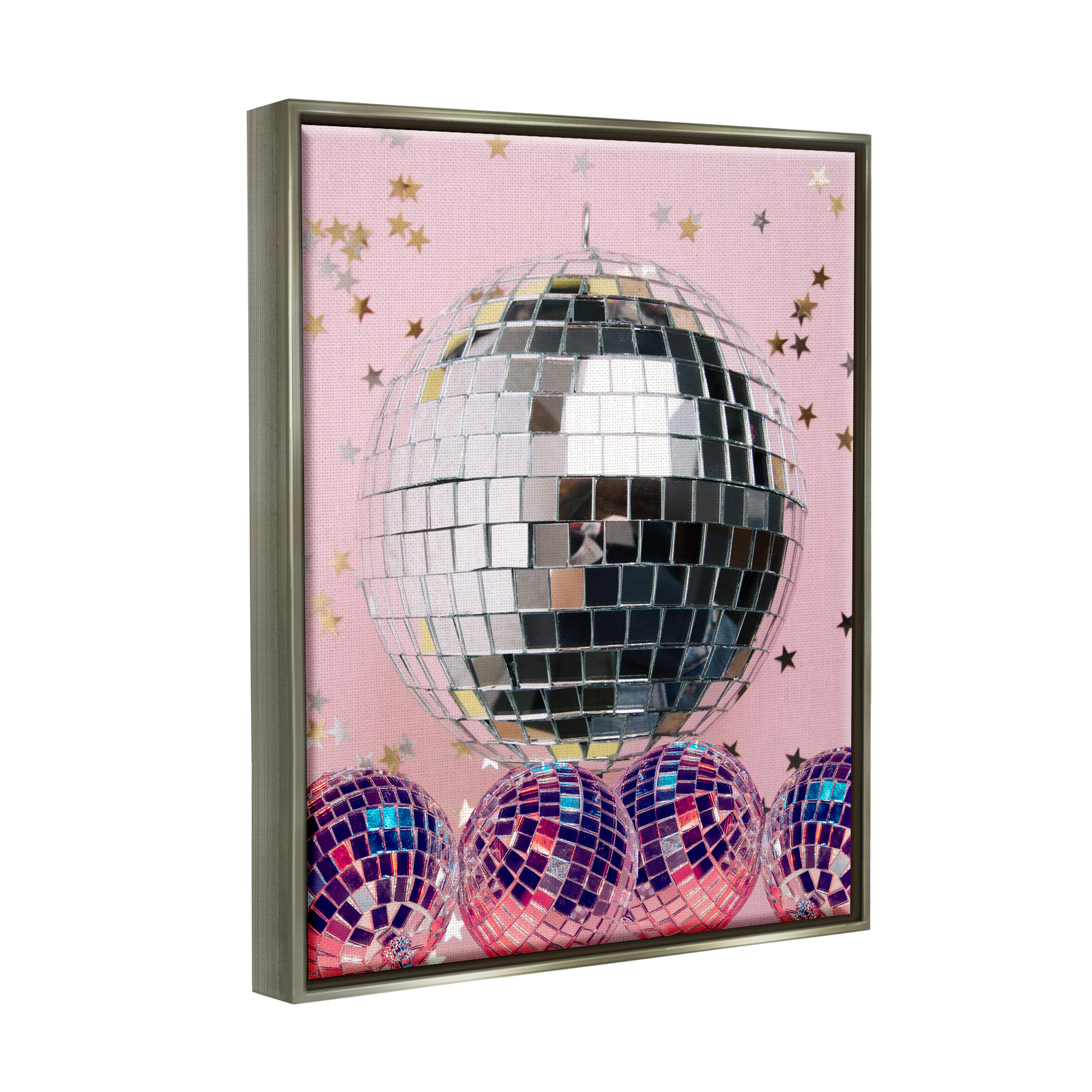Stupell Industries Gleaming Disco Balls Literature & Flim Photography Gray Floater Framed Canvas Art Print Wall Art, 25 x 31
