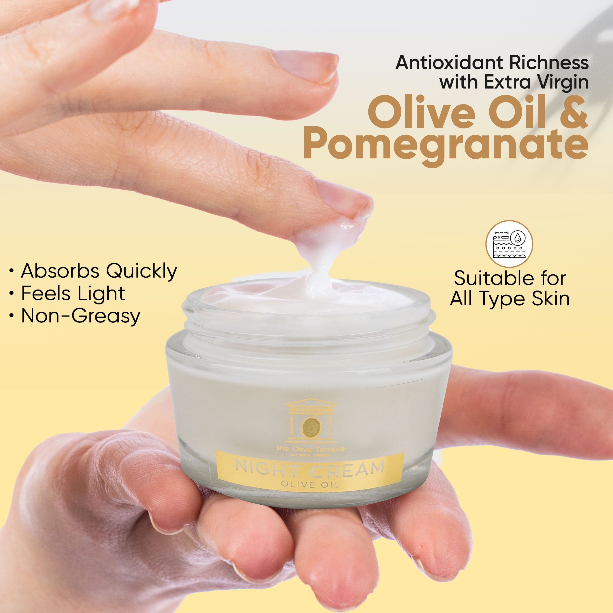 The Olive Temple Anti-Aging Night Facial Moisturizer Cream with Olive Oil, Pomegranate & Hyaluronic Acid, 1.7 fl oz