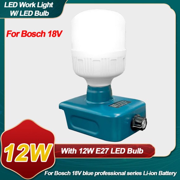 LED Work Light for Bosch with LED Bulb, 12W 1500lm Protable LED Flood Light for Bosch 18V BAT609 BAT609G BAT610G Li-ion Battery, 6500K Cordless Flashlight for Job Site Outdoors(Battery Not Included)