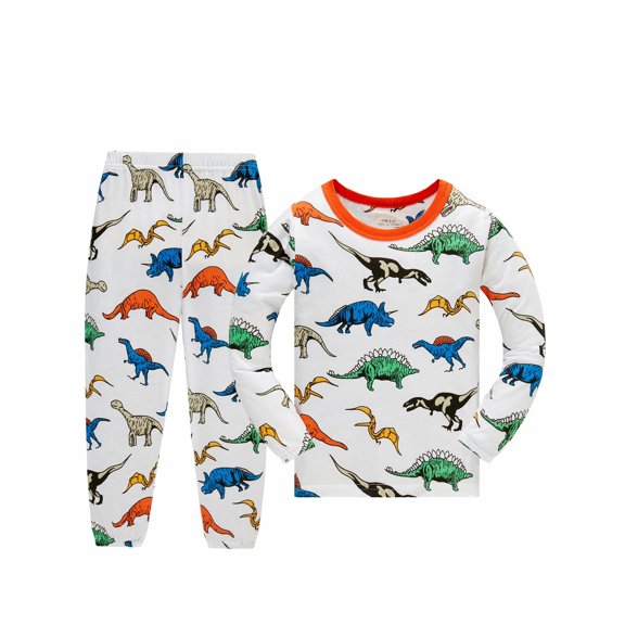 QEFJNO 2-8Y Kids Boys 100% Cotton Pajamas Set Toddler 2-Piece Long Sleeve Sleepwear Little Boys Dinosaur Pjs