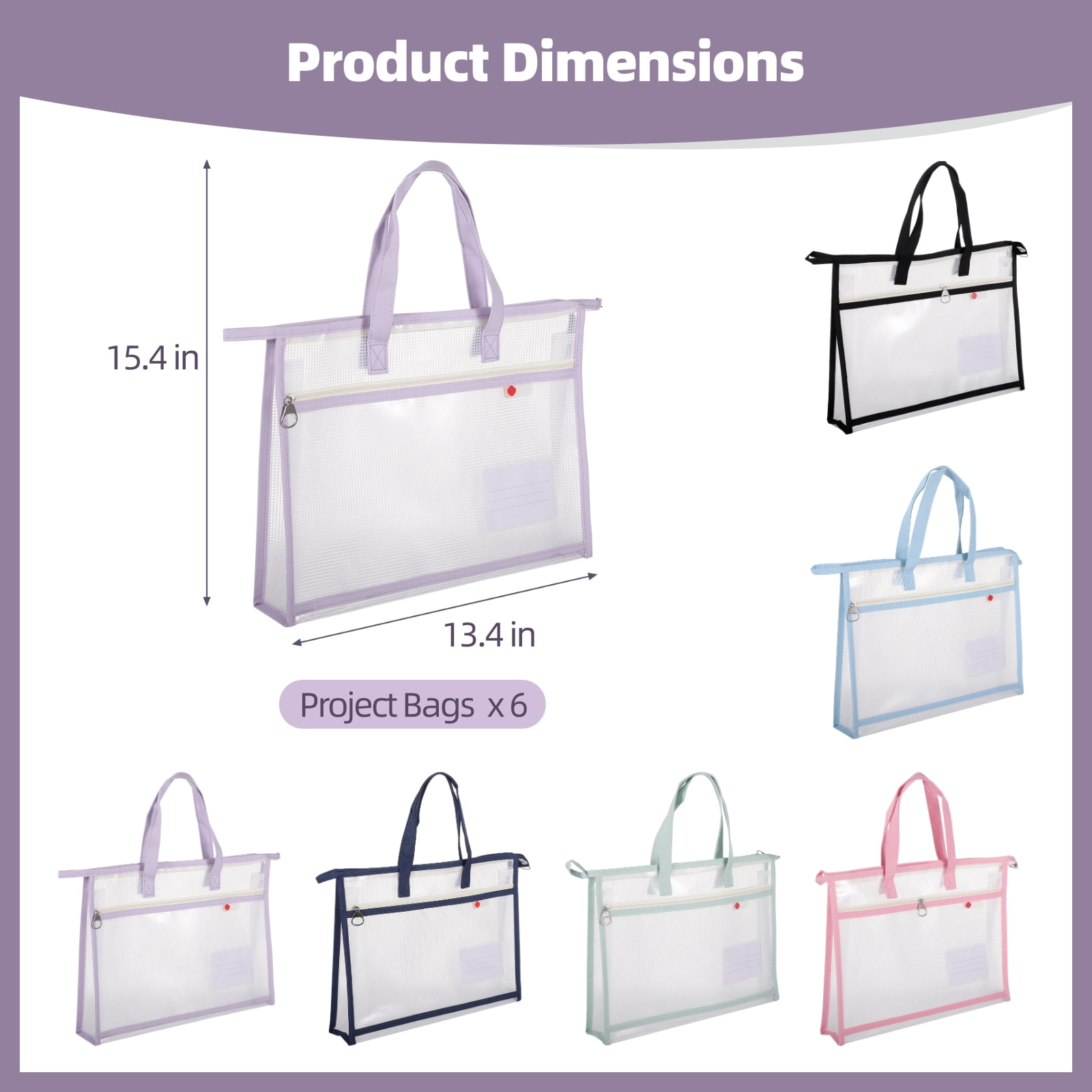 A3 Project Bags 6 Packs, Clear Mesh Sew Project Bag with Zipper and Shoulder Straps, Craft Storage Organizer for Quilters, Nylon PVC Quilting Bags for Sewing Supplies