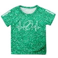 thumbnail image 4 of Girls T Shirts Heartbeat Sequins Cartoon Print T Shirt Casual Short Sleeve Tee Soft Fashion Girls Tops Green 150, 4 of 4