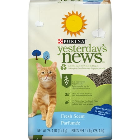 Purina Yesterday's News Non Clumping Paper Cat Litter, Fresh Scent Low Tracking Cat Litter, 26.4 lb. Bag