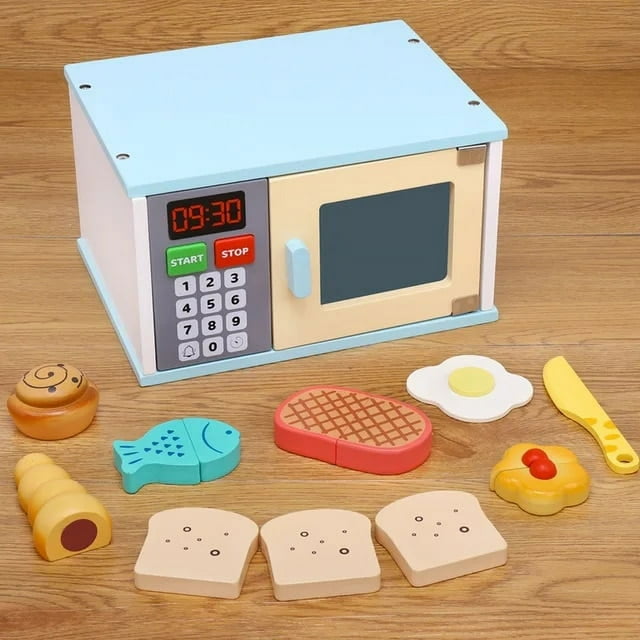 Montessori Children‘s Simulation Wooden Sound and Light Oven Bread Machine Coffee Machine Combination Kitchen Play House Toy