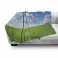 thumbnail image 3 of Blue Sky Soft Flannel Fleece Throw Blanket, Landscape Scenery Print of Greenery Land with a Clear Clouds Sky, Cozy Plush for Indoor and Outdoor Use, 60" x 80", Lime Green and Sea Blue, by Ambesonne, 3 of 6