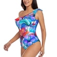 thumbnail image 3 of Yiaed Bright Flowers Print Women One Piece Swimsuits Tummy Control One Shoulder Bathing Suits Pattern Ruffle Swimwear-XX-Large, 3 of 8