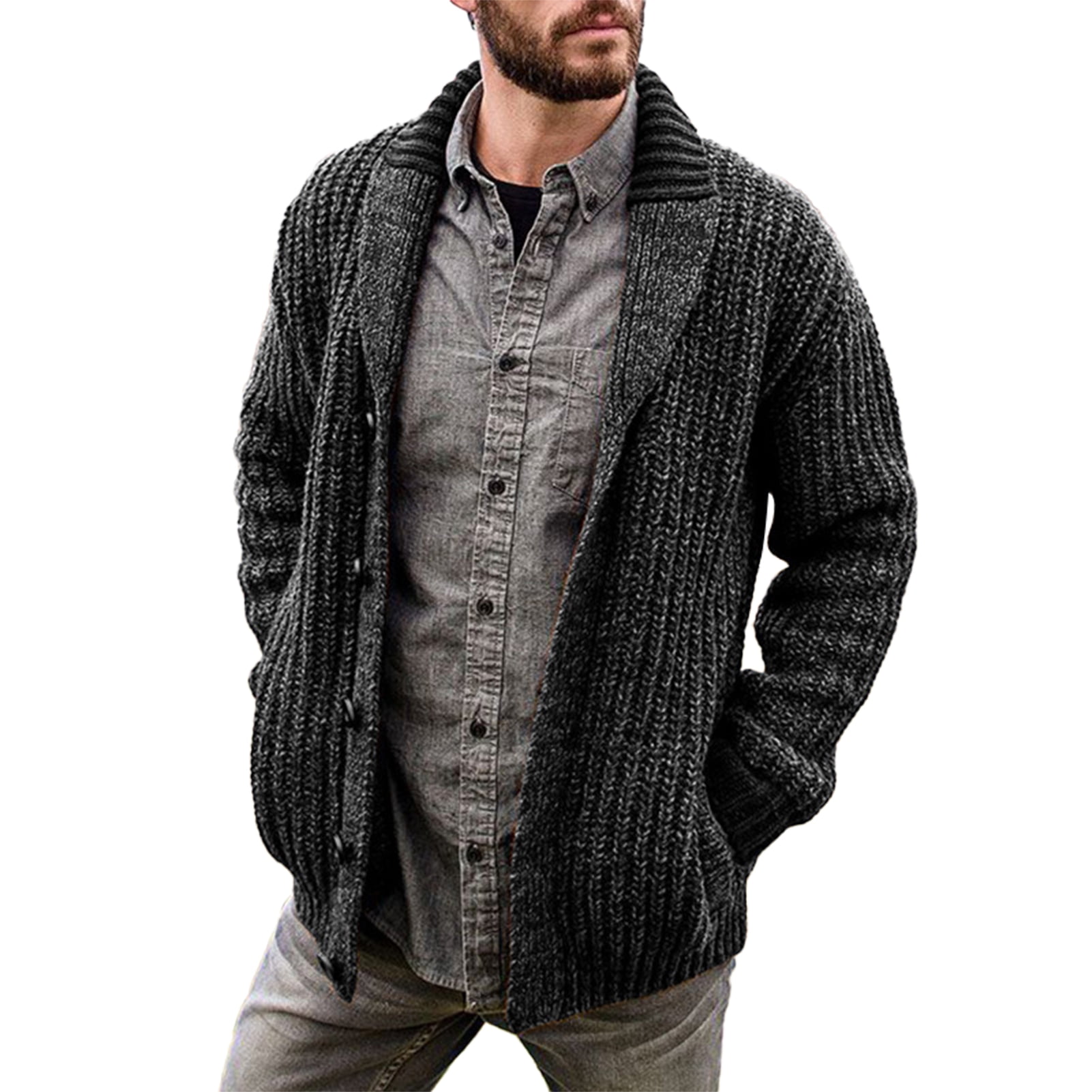 Mens Knit Cardigan with Front Buckle 