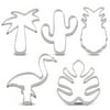 LILIAO Tropical Flamingo Cookie Cutter Set - 5 Piece - Flamingo, Palm Tree, Cactus, Pineapple and Tropical Monstera Leaf Biscuit Fondant Cutters - Stainless Steel