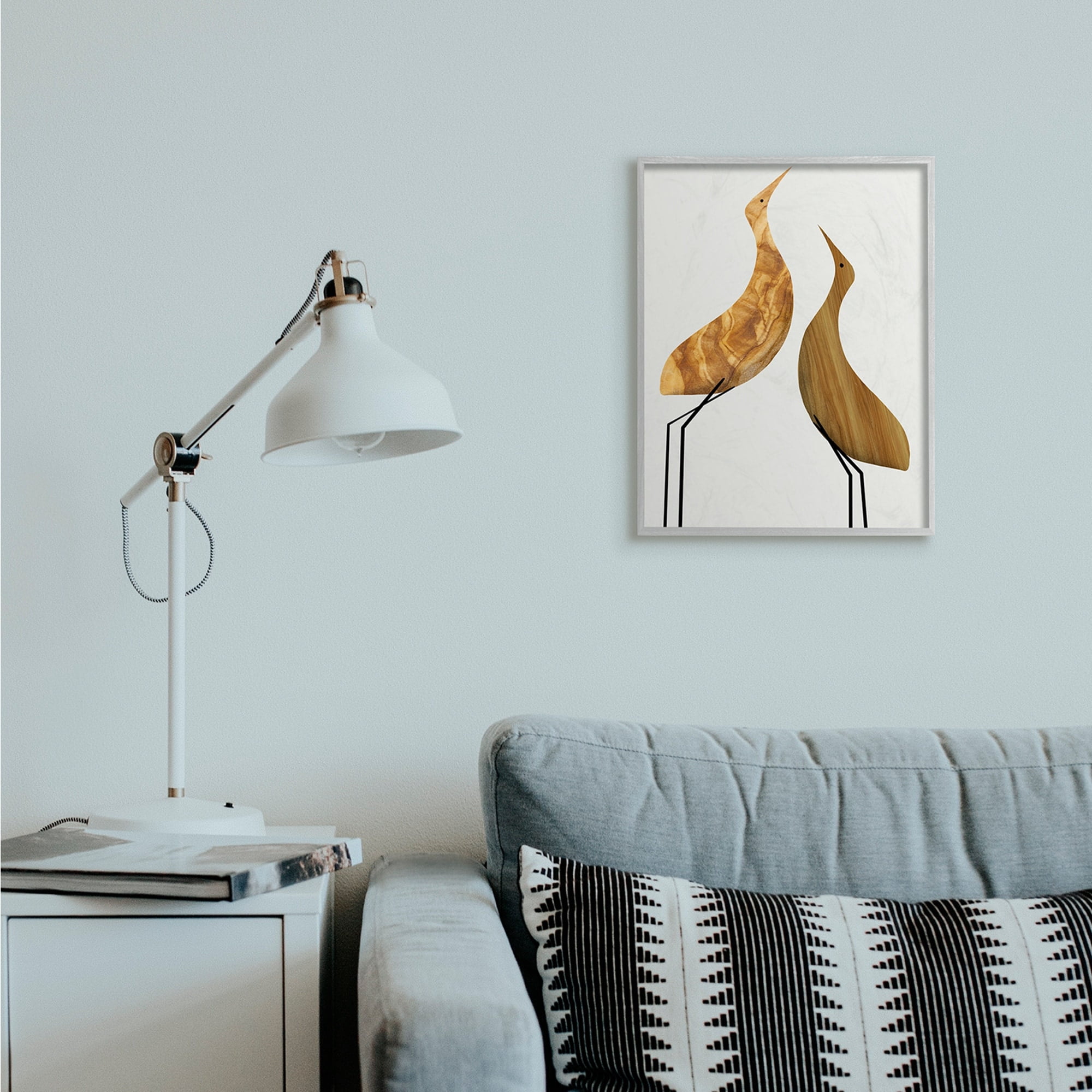 Stupell Industries Modern Rustic Tree Patterned Birds Minimal Abstract Gray Framed by Daphne Polselli