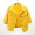 thumbnail image 2 of Doomiva Womens 3/4 Sleeve Short Denim Jacket Lapel Button Down Cropped Trucker Jean Jackets Coats Yellow 4XL, 2 of 4