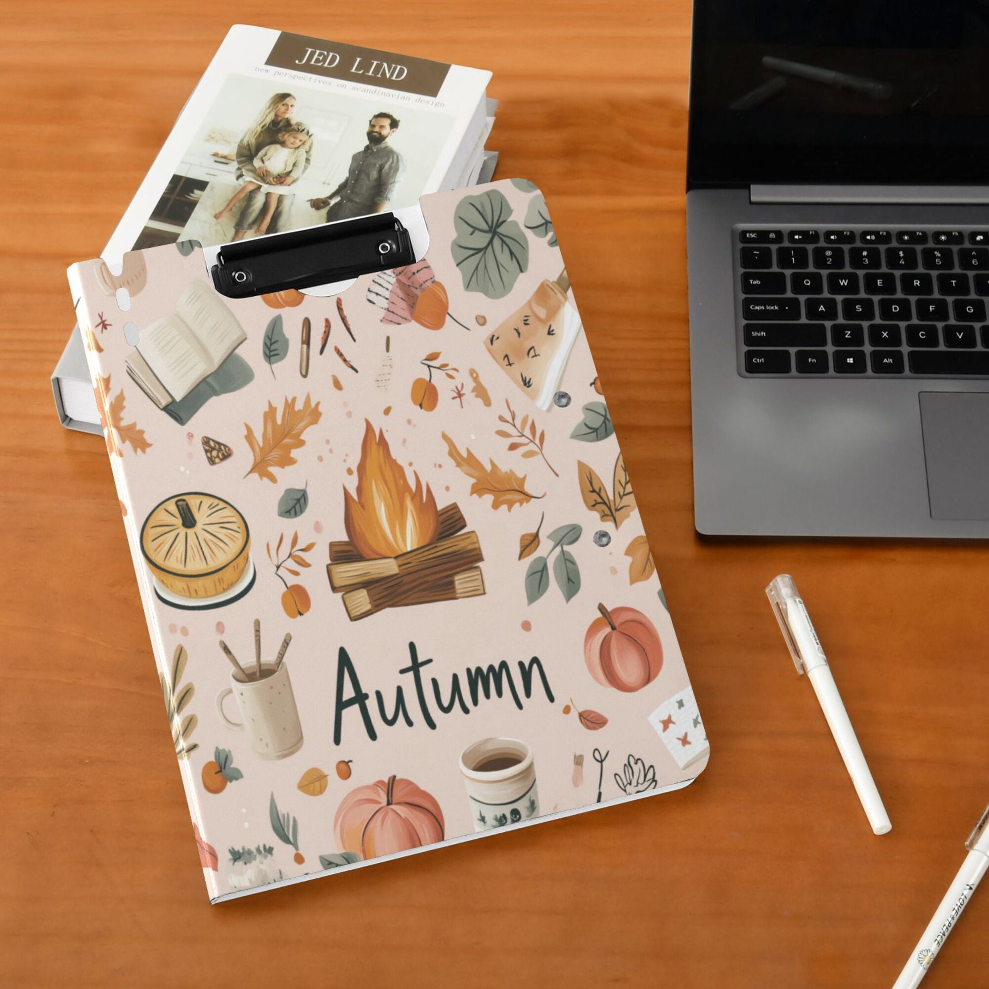 FORMRS A4 Clipboard Folder with Pen Holder Horizontal Foldable School Office Binder, Campfire Pattern
