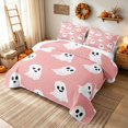 thumbnail image 3 of Erosebridal Cartoon Ghost Bed Spread Queen, Cute Spooky Animal Queen Coverlet Set for Girls, Light Pink White, 3-Piece 1 Quilt and 2 Pillowcases, 3 of 7