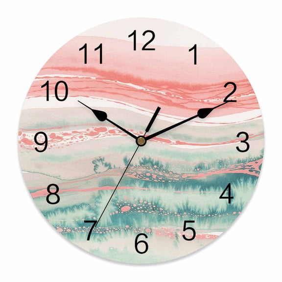 Wall Clock Pink Teal Marble Clocks PVC Silent Non-Ticking Battery Operated Decorative Abstract Fluid Round Clock for Home Living Room Kitchen Bedroom Office School Wall Decor 14 Inch