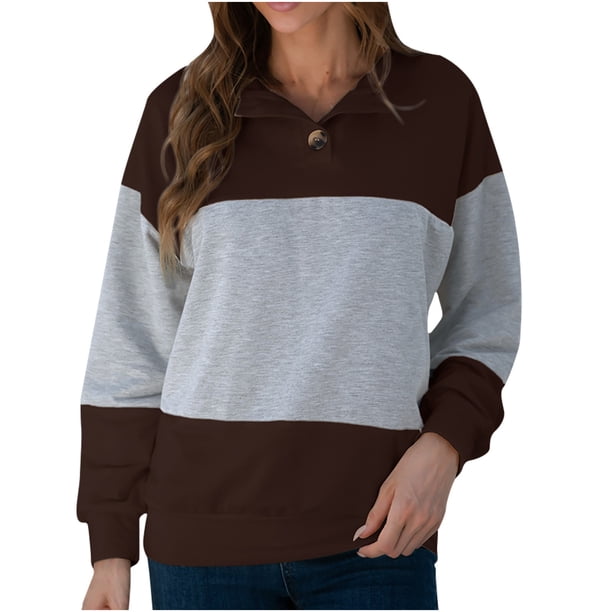 Moda mujer casual manga larga o-cuello patchwork señoras tops sudaderas Fridja ghj987+4762