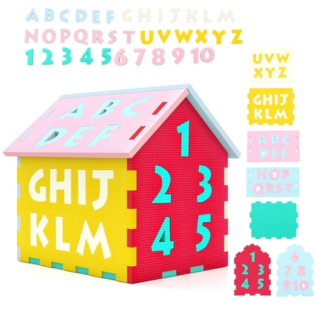Costway 7PCS Kids Soft Foam Playhouse with Separable Alphabet & Numbering for Boys & Girls Multicolor