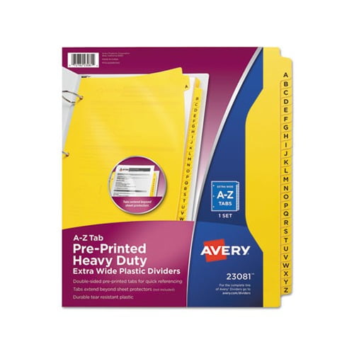 HeavyDuty Preprinted Plastic Tab Dividers 26Tab, A to Z, 11 x 9