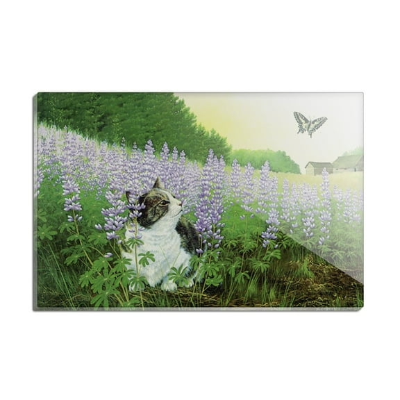Cat and the Butterfly in the Field Rectangle Acrylic Fridge Refrigerator Magnet