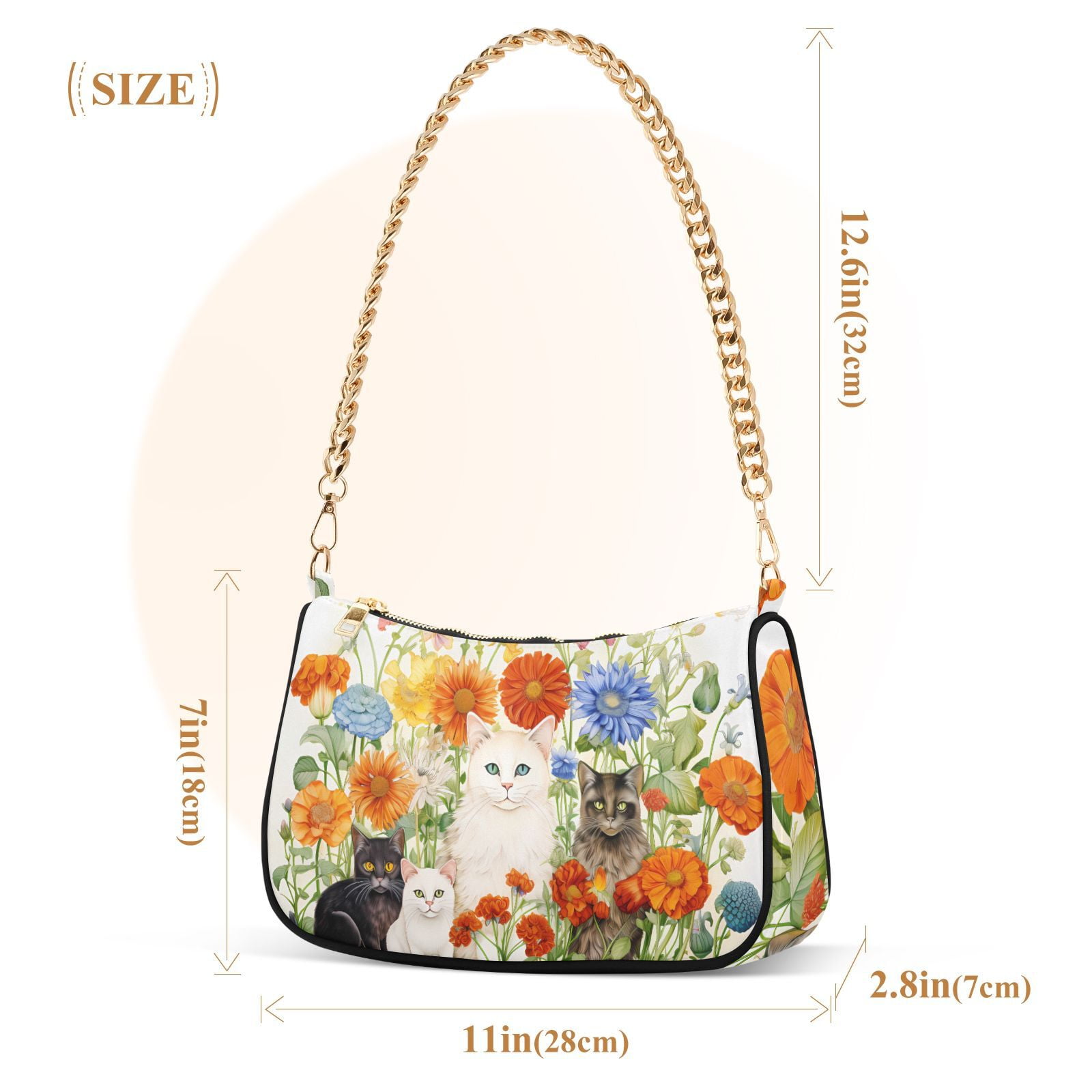 Cats Around Flowers LeavesWomen Small Shoulder Bag Crossbody Tote Hobo Bags Purse Clutch Handbags with Chain Strap for Women