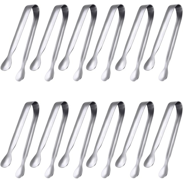 JCREN Paquete de 12 pinzas para servir pequeños utensilios para catering, pinzas para servir de acero inoxidable 304 de grado alimenticio, pinzas para aperitivos, pinzas para azúcar, para fiesta de té