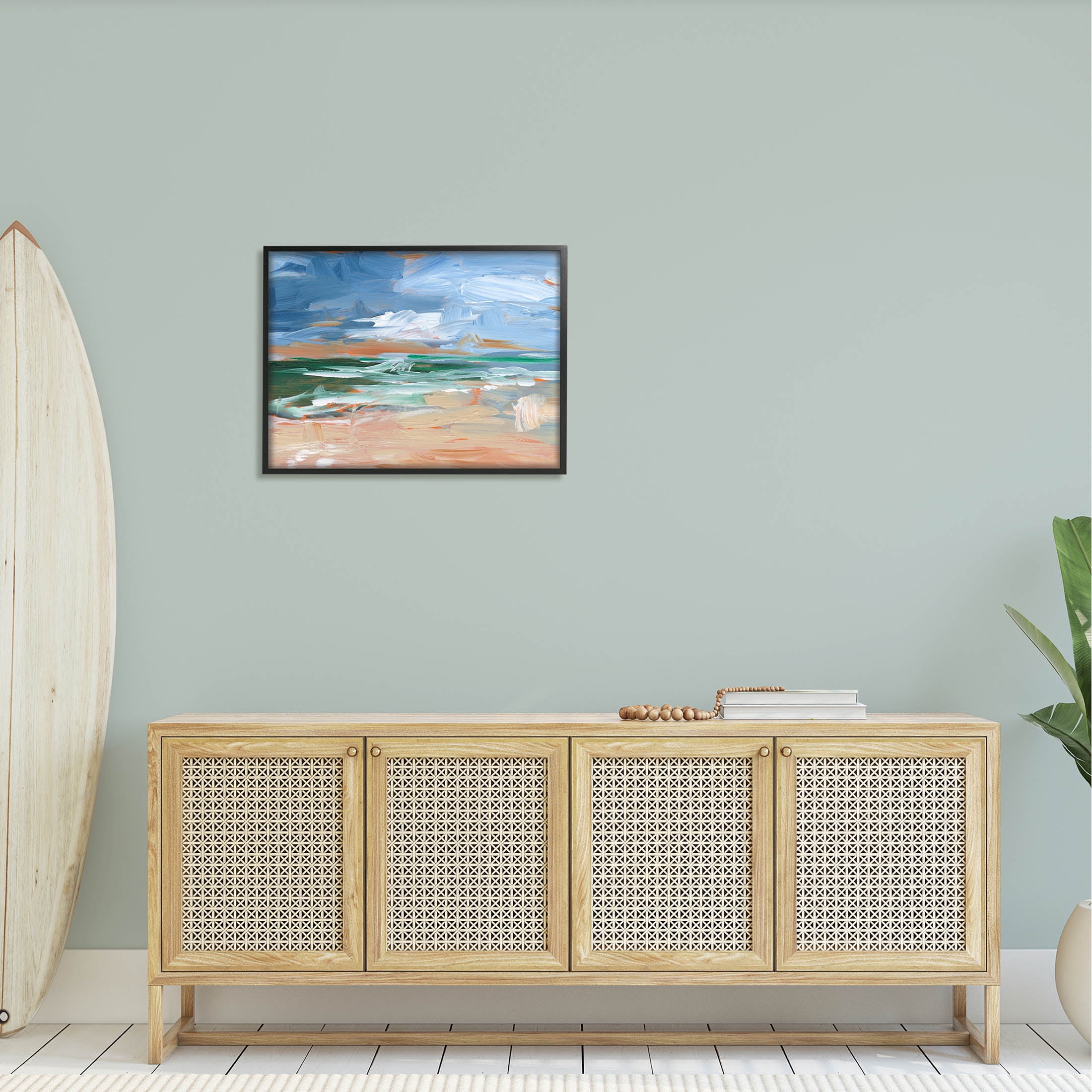 Abstract Beach Nautical Scenery Landscape Painting Black Framed Art Print Wall Art