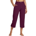 thumbnail image 2 of Inglocry Linen Capri Pants Women 2026 Spring Summer Casual Lightweight Petite Elastic Waist Straight Leg Capris with Pockets Wine M, 2 of 6