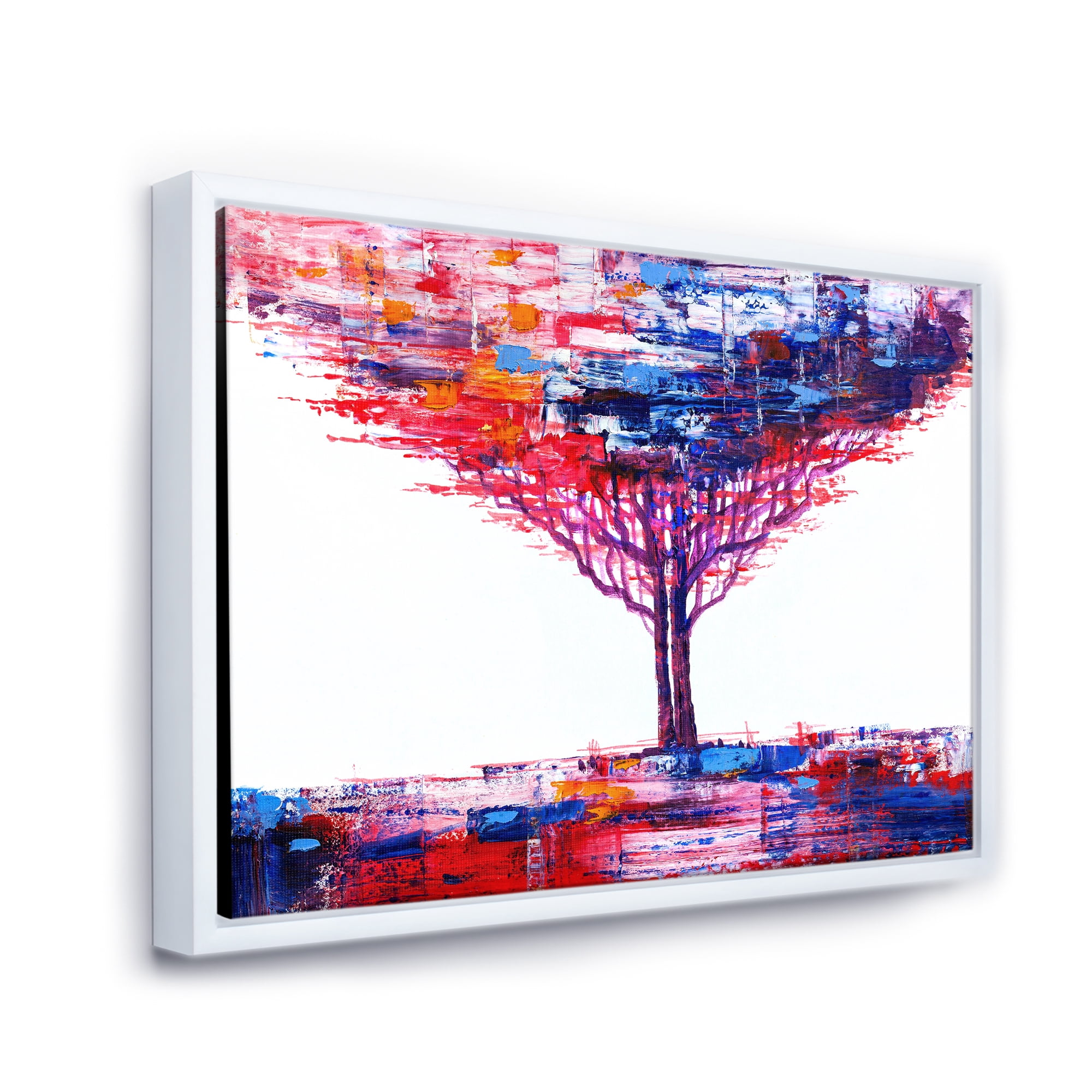 Designart 'Abstract Colorful Tree Impressionist On A White' Modern Framed Canvas Wall Art Print
