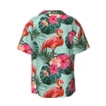 thumbnail image 6 of Lsque Palm Leaves Flamingo print Men's Cuban Collar Short Sleeve Shirt Summer Beachwear Casual Button Down Fashionable Vacation Leisure Shirt-X-Large, 6 of 7